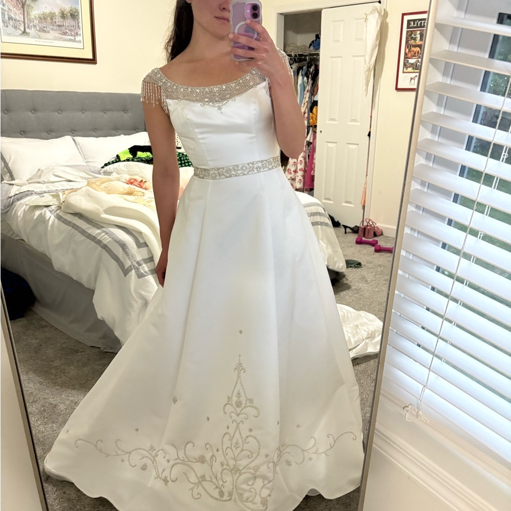 Mary's Bridal Elegant White Gown with Silver Accents